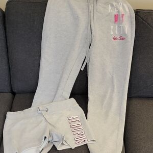Aeropostale Gray Jogger Sweatpants Shorts Set Bundle Size Medium